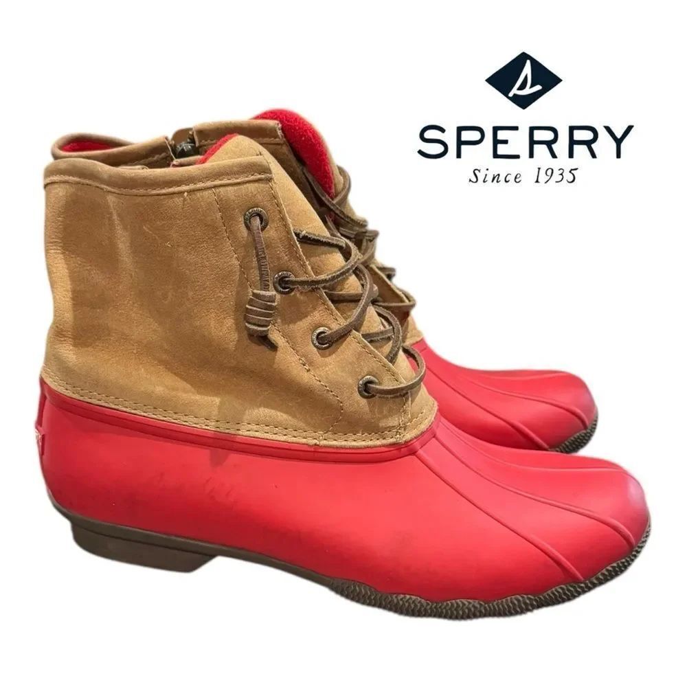Sperry Top-Sider Women's Saltwater Red Leather Duck Boots 11